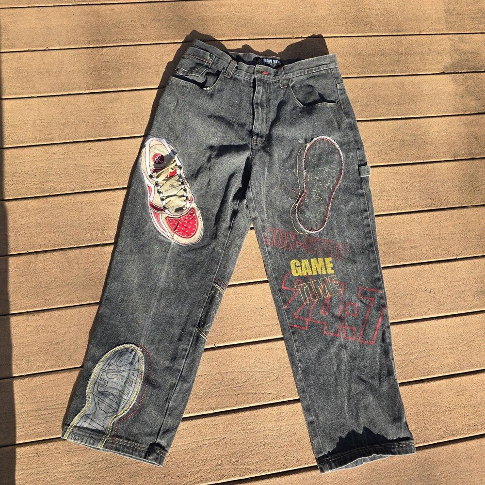 Raw Blue Denim Baggy Jeans Vintage 36W / 31L Urban Street wear Hip Hop